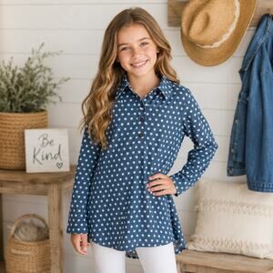 Matilda Jane Blue White Polka Dot from the Heart Long Sleeve Top 14